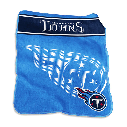 Tennessee Titans 60x80 Raschel throw blanket by Logo Brands featuring team logo and vibrant Titans colors.