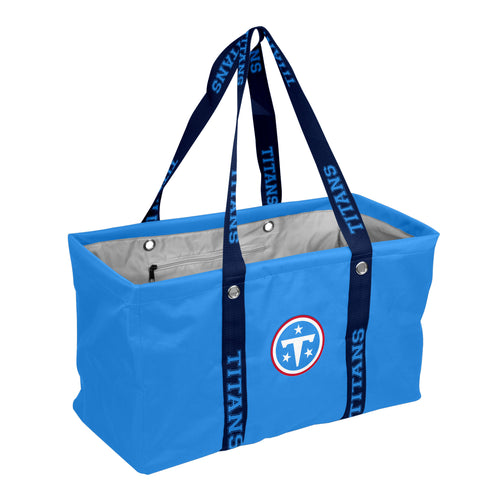 Tennessee Titans picnic caddy bag with dig strap by Logo Brands, featuring team logo and multiple compartments for outdoor essentials.