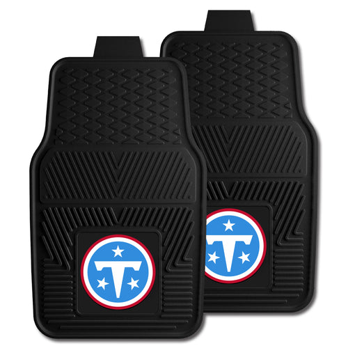 NFL Tennessee Titans vinyl car mat set featuring team logos, black and blue auto mats for vehicle interior protection.