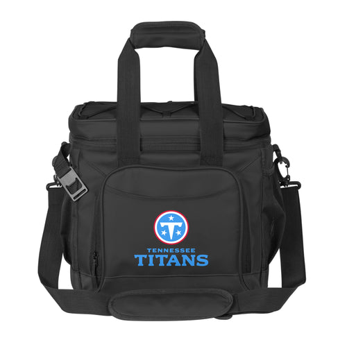 Black Tennessee Titans 24-can flex cooler by Logo Brands, with adjustable strap and Titans logo on the side.