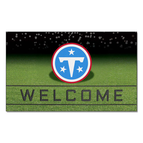 NFL Tennessee Titans crumb rubber door mat featuring team logo, durable indoor and outdoor floor mat with Titans branding.
