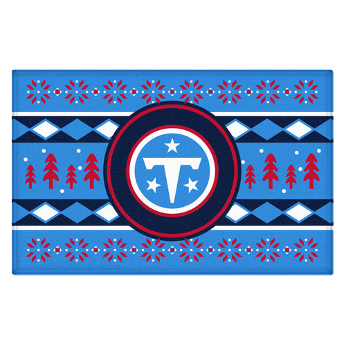 NFL Tennessee Titans holiday sweater starter mat by Logo Brands, featuring team logo and festive design for Titans fans.