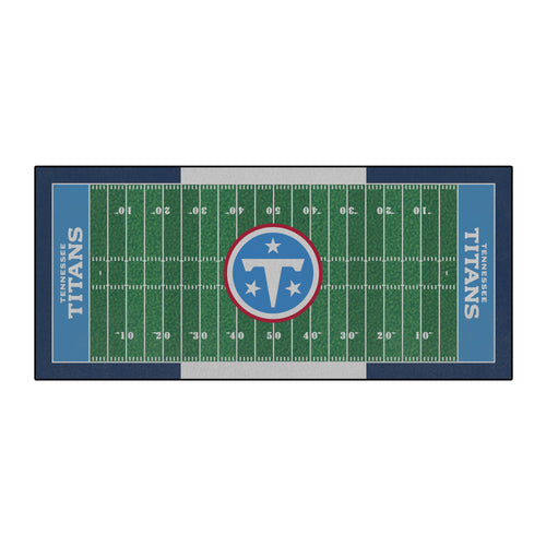 NFL Tennessee Titans football field runner mat with team logo and field design, ideal for sports fan decor.