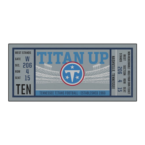 NFL Tennessee Titans Ticket Runner mat by Logo Brands, featuring team logo and vibrant design for sports fan decor.