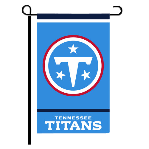 Tennessee Titans garden flag 12x18 inches with team logo and colors, ideal for outdoor sports fan decoration.