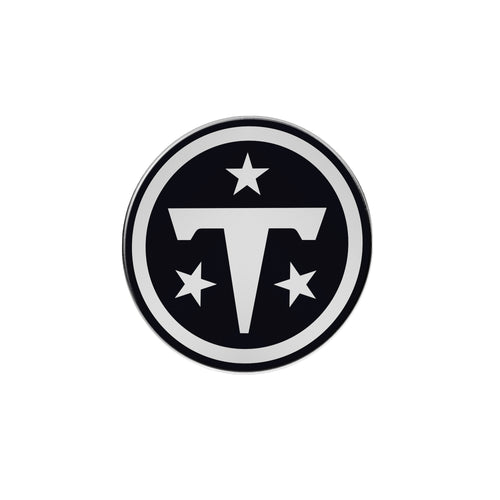 Tennessee Titans chrome emblem by Logo Brands, featuring the team's logo on a shiny chrome finish.