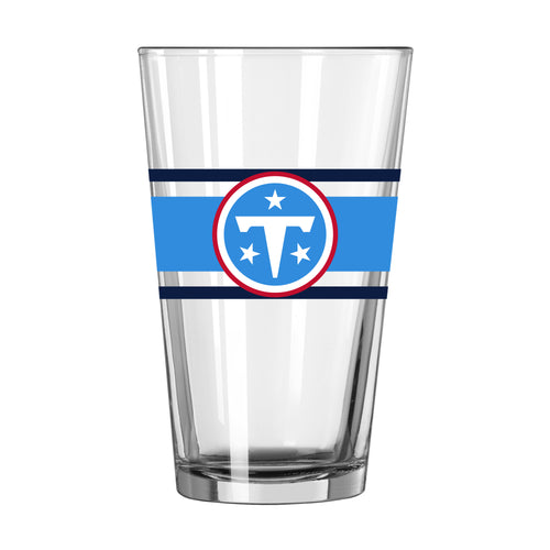 Tennessee Titans 16oz stripe pint glass with team logo, durable drinkware for sports fans, by Logo Brands