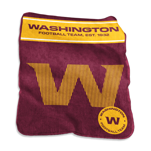 Washington Commanders 60x80 Raschel throw blanket by Logo Brands, featuring team logo and colors, cozy and soft for fans.