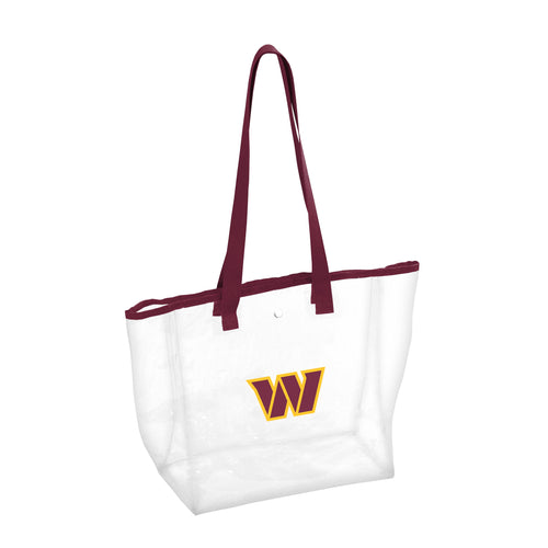 Clear tote bag for Washington Commanders stadium events, branded by Logo Brands, with transparent material and team logo.
