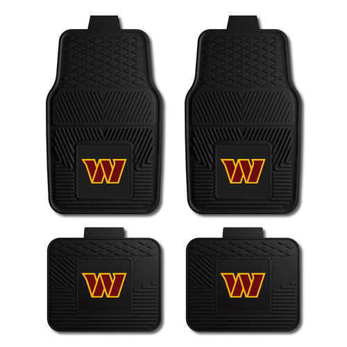 NFL Washington Commanders 4-piece vinyl car mat set with team logos, designed for auto interior protection and style.