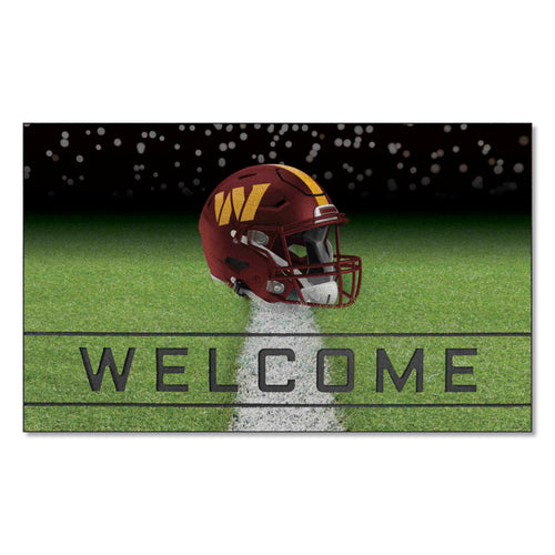 NFL Washington Commanders crumb rubber door mat with team logo, durable rubber material, designed for indoor or outdoor use.