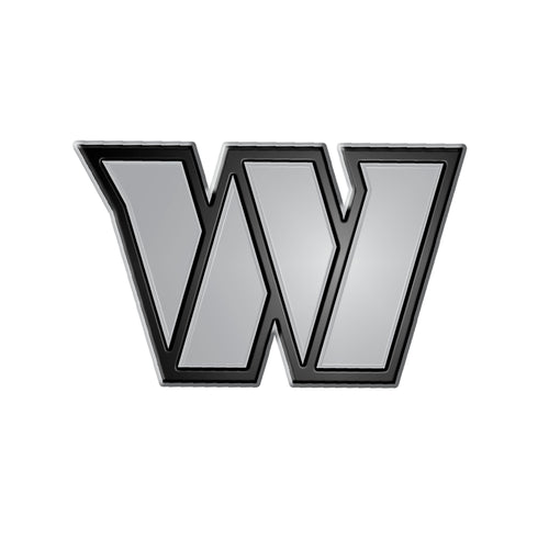 Washington Commanders chrome emblem, NFL logo badge for fans, made by Logo Brands, featuring team colors and sleek design.