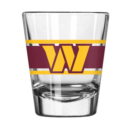 Washington Commanders 2oz Stripe shot glass, branded drinkware with team colors and logo, perfect for sports fans and collectors