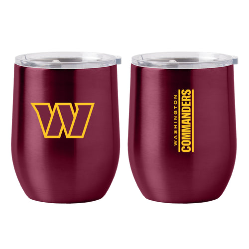 Washington Commanders Gameday 16oz stainless steel curved beverage tumbler with team logo and sleek design.