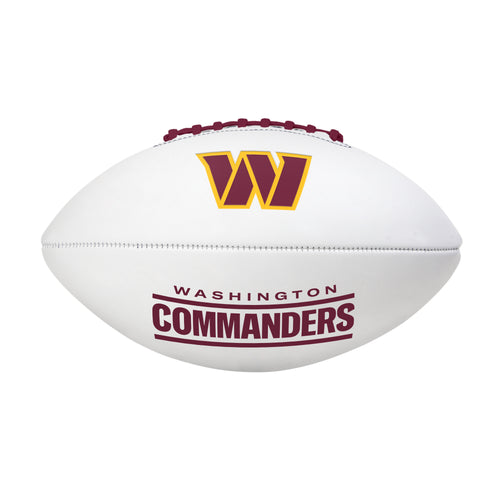 Full-size Washington Commanders Jayden Daniels autograph football by Logo Brands with player signature and team logo.