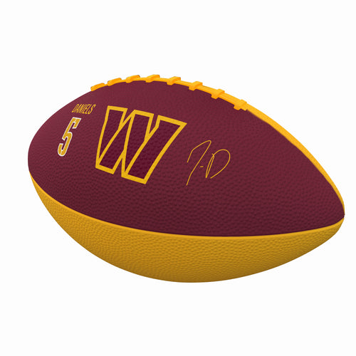 Mini rubber football featuring Washington Commanders and Jayden Daniels, ideal for recreational play, by Logo Brands.