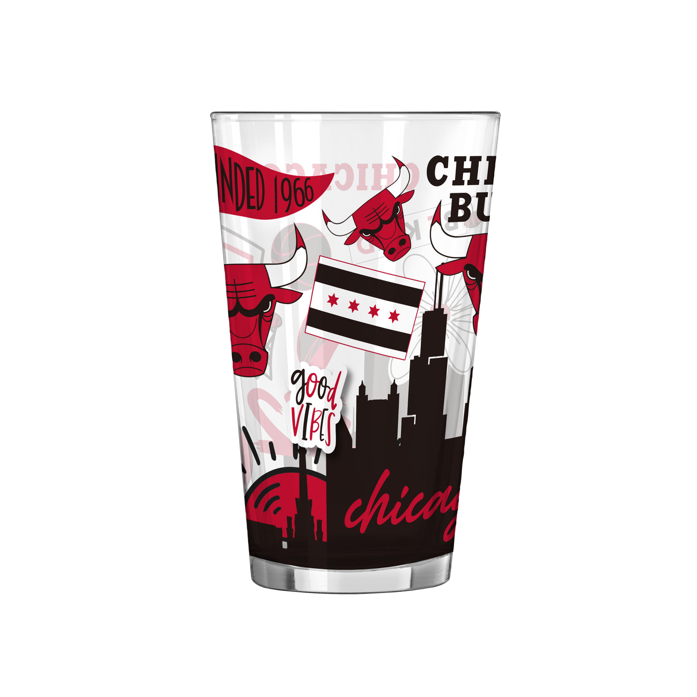 Chicago Bulls 16oz Native Pint Glass - Logo Brands