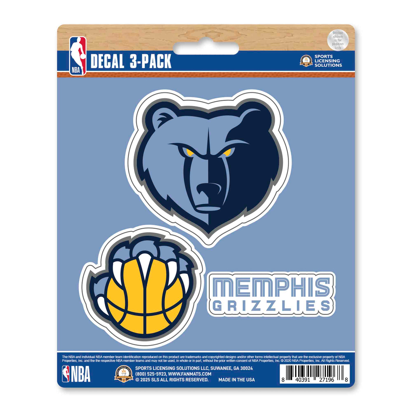NBA - Memphis Grizzlies Decal 3-pk