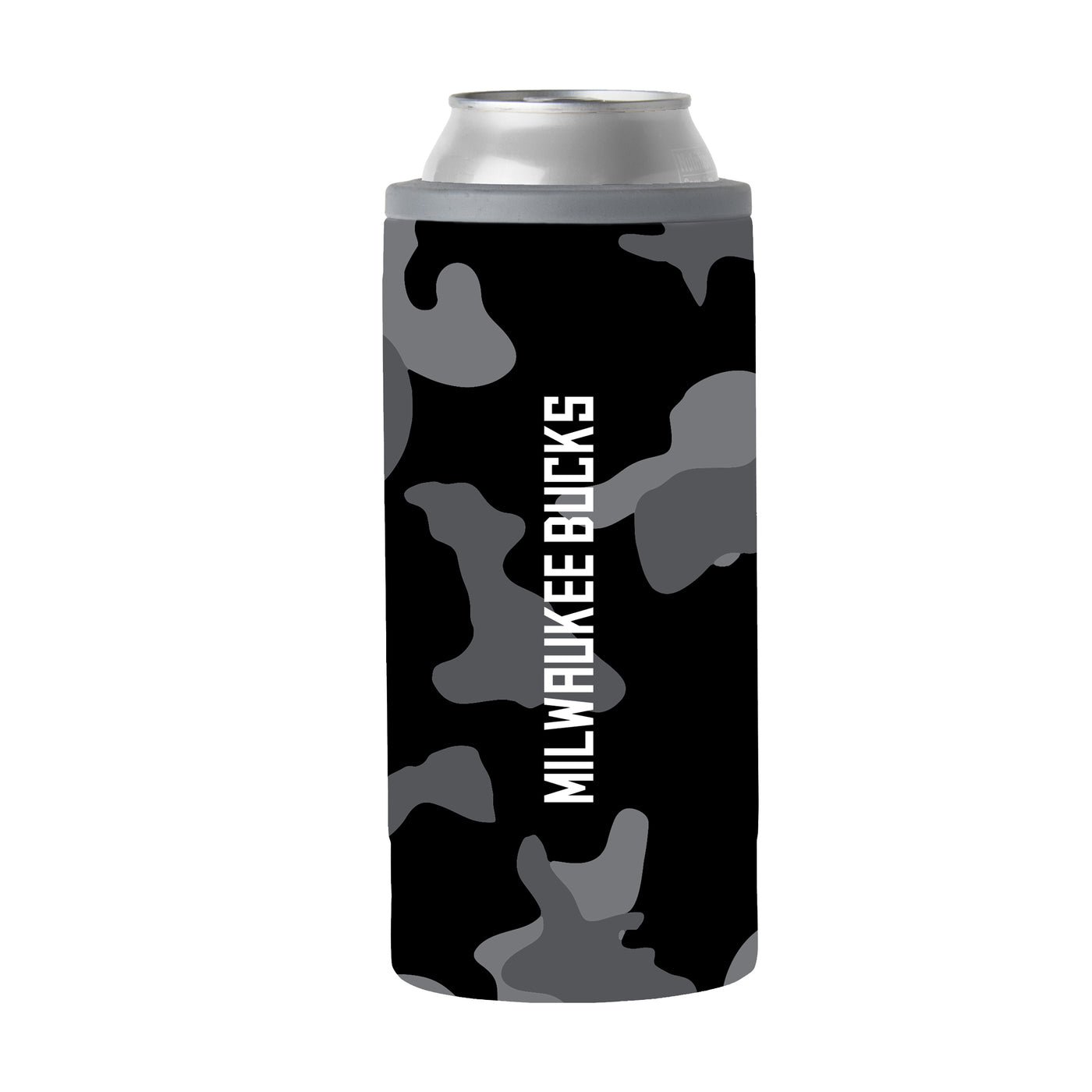 Milwaukee Bucks Black Camo 12oz Slim Can Coolie