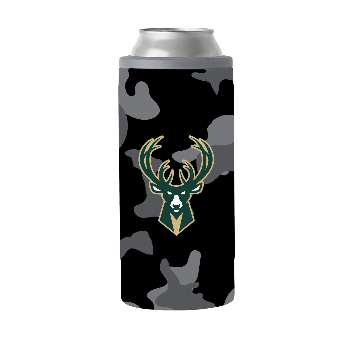 Milwaukee Bucks Black Camo 12oz Slim Can Coolie