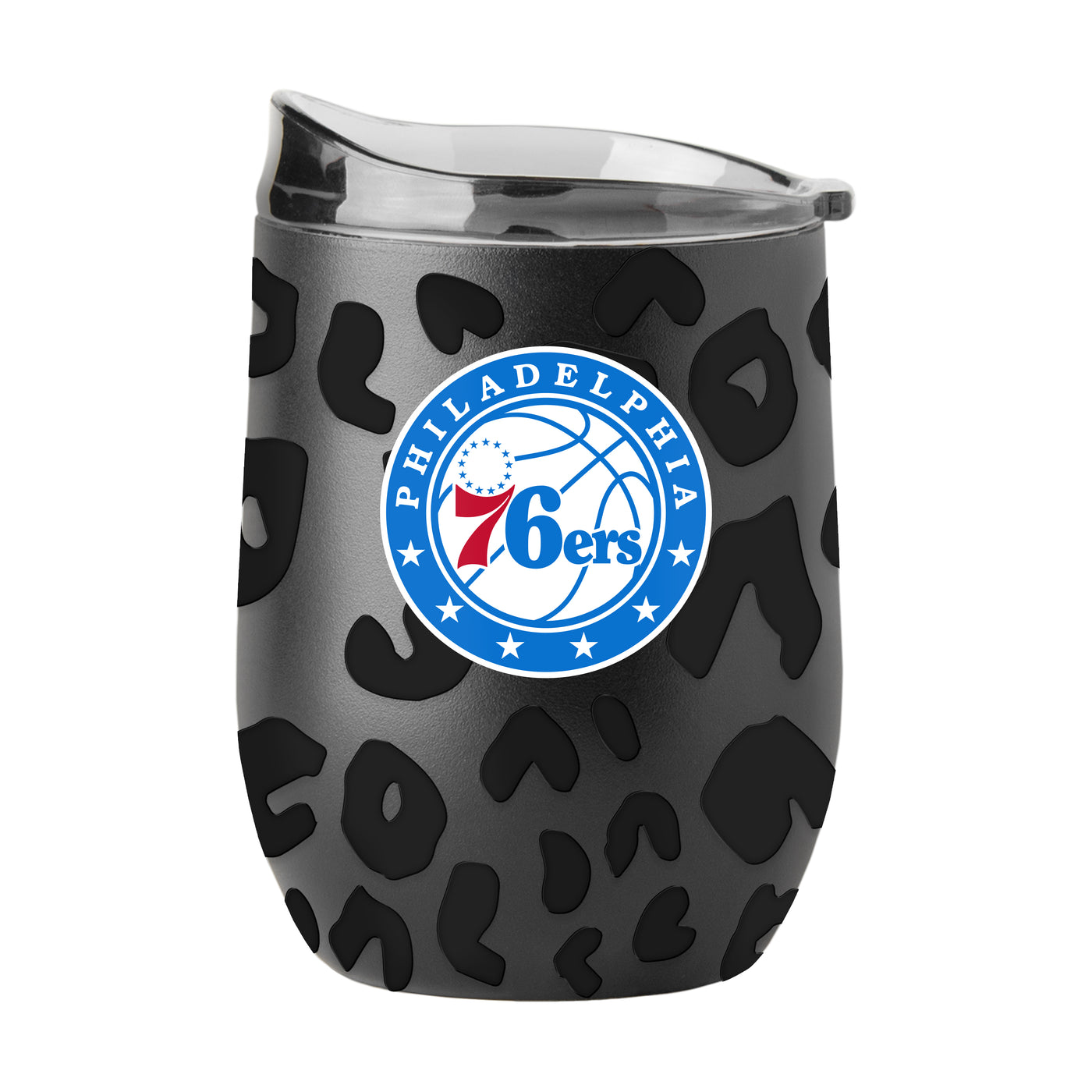 Philadelphia 76ers Leopard 16oz Black Powdercoat Curved Beverage