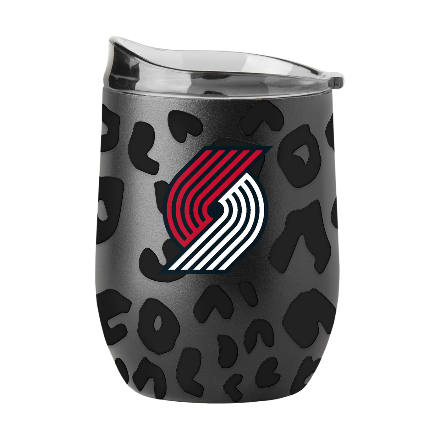 Portland Trail Blazers Leopard 16oz Black Powdercoat Curved Beverage