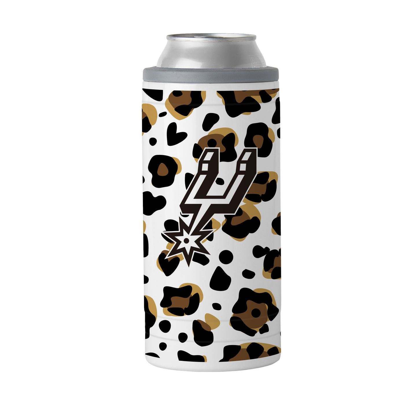 San Antonio Spurs 12oz Neutral Leopard Slim Can Coolie