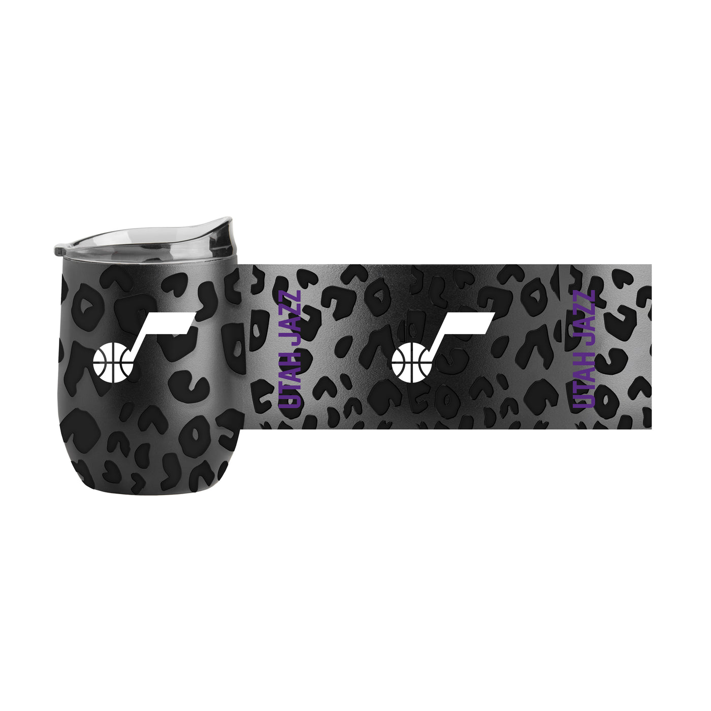 Utah Jazz Leopard 16oz Black Powdercoat Curved Beverage