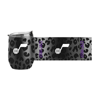 Utah Jazz Leopard 16oz Black Powdercoat Curved Beverage