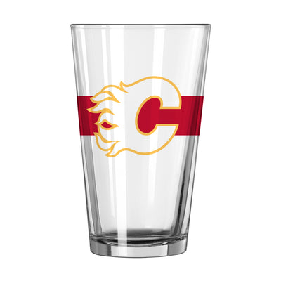 Calgary Flames 16oz Stripe Pint Glass - Logo Brands