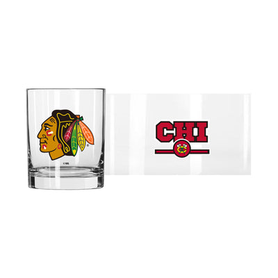 Chicago Blackhawks 14oz Letterman Rocks Glass