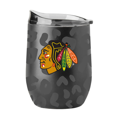 Chicago Blackhawks Leopard 16oz Black Powder Coat Curved Beverage - Logo Brands