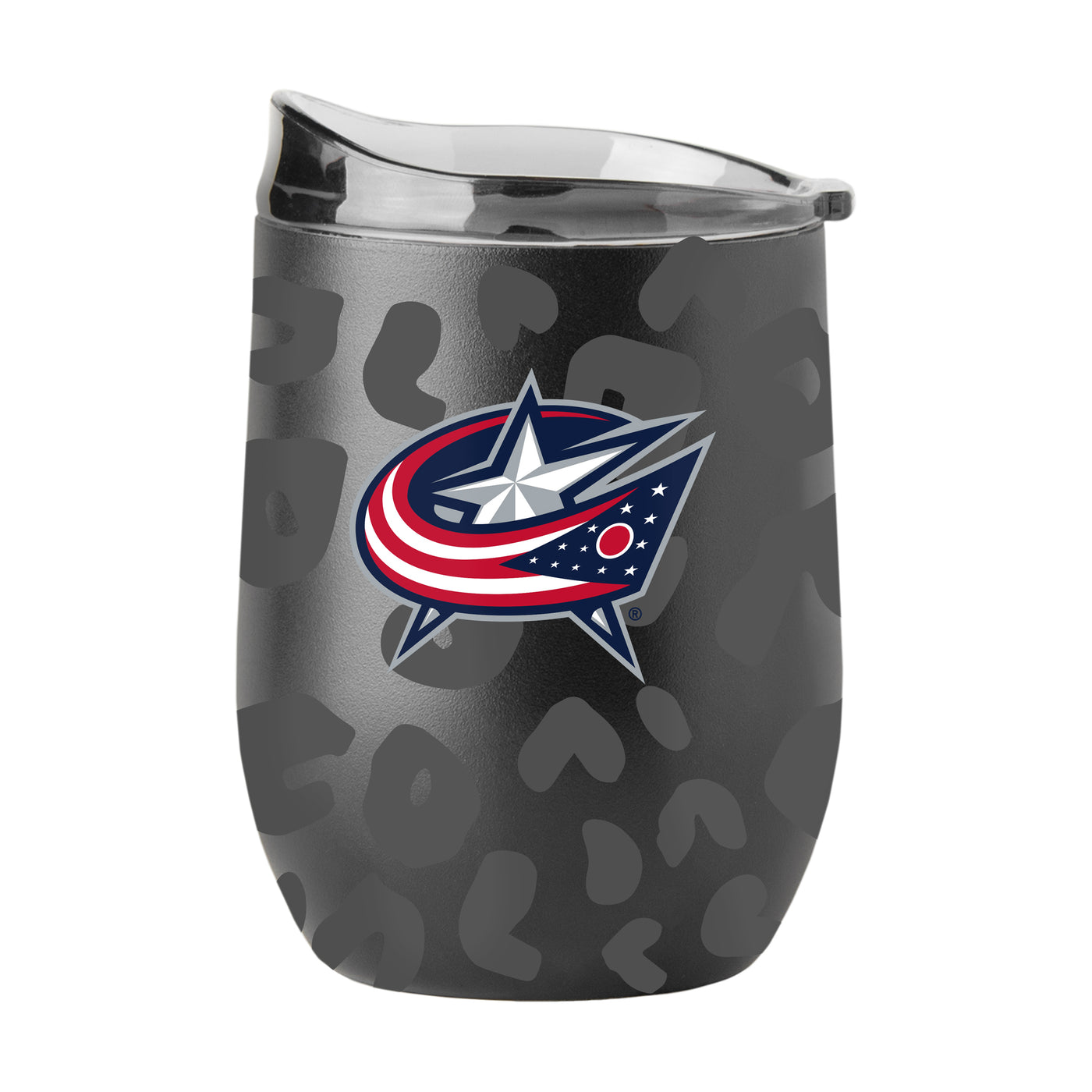Columbus Blue Jackets Leopard 16oz Black Powdercoat Curved Beverage