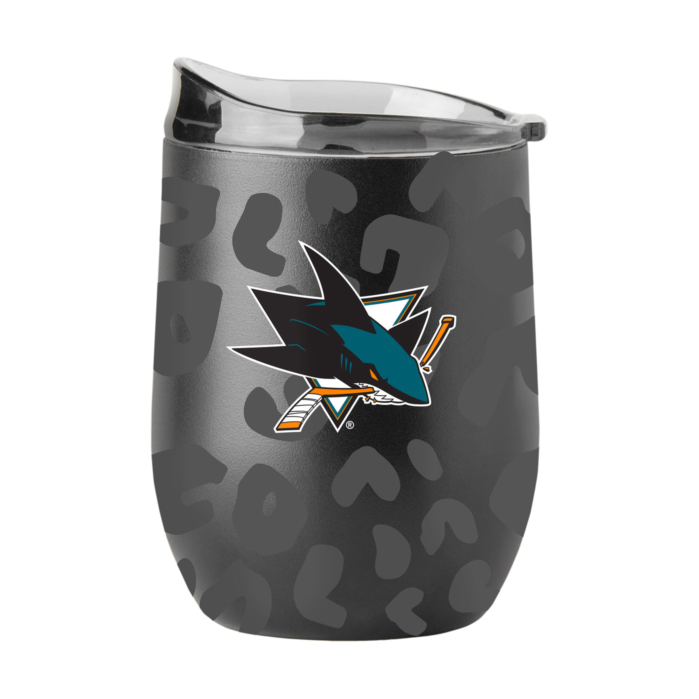 San Jose Sharks Leopard 16oz Black Powdercoat Curved Beverage