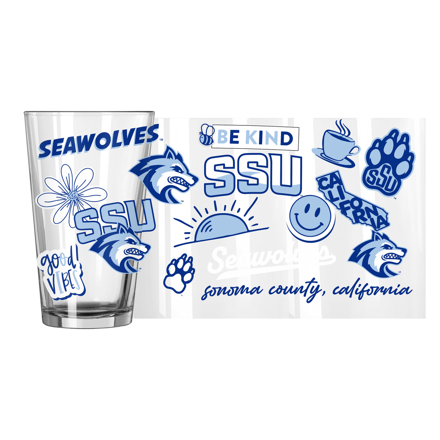 Sonoma State University 16oz Native Pint Glass