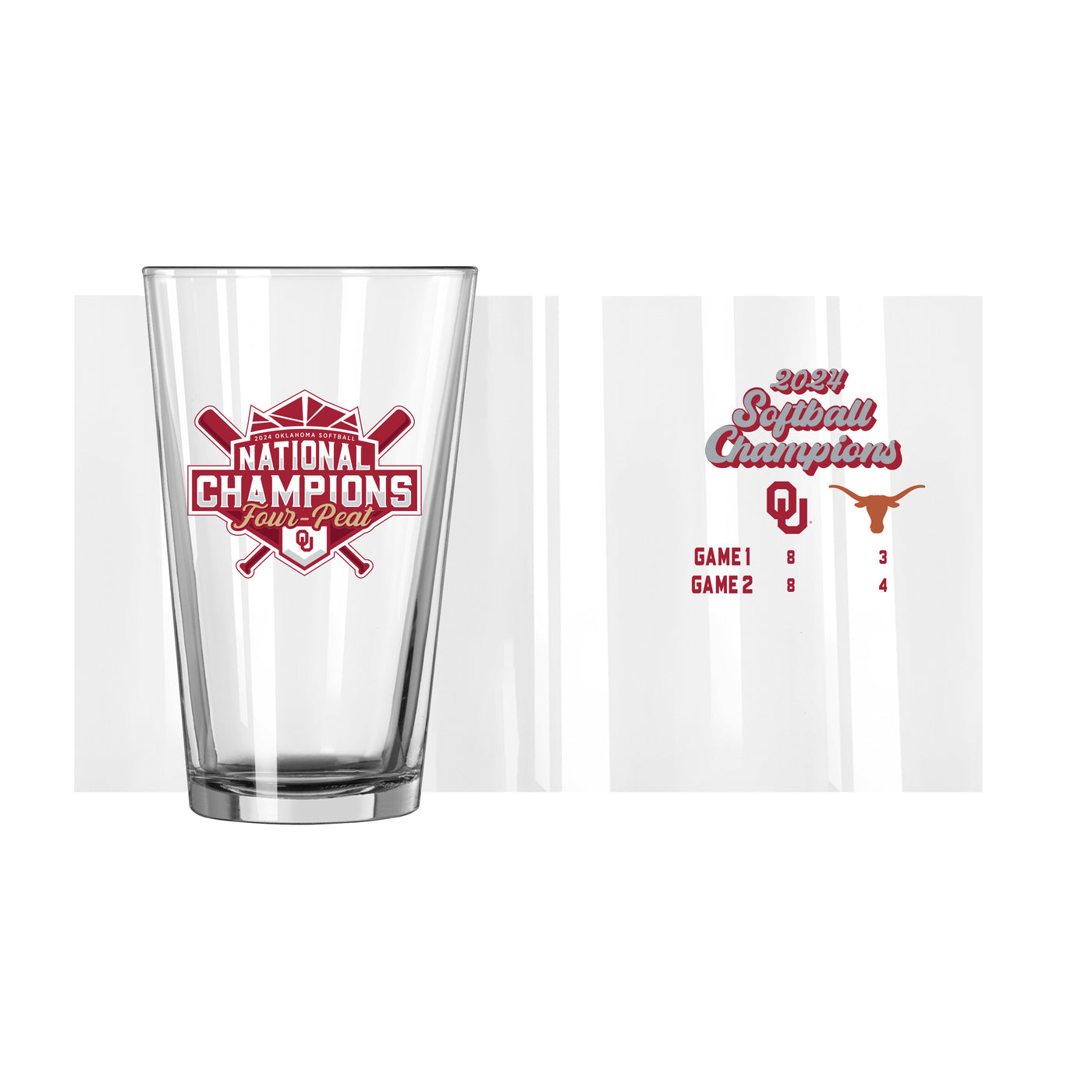 Oklahoma 16oz 2024 NCAA Softball Champions Recap Pint Glass