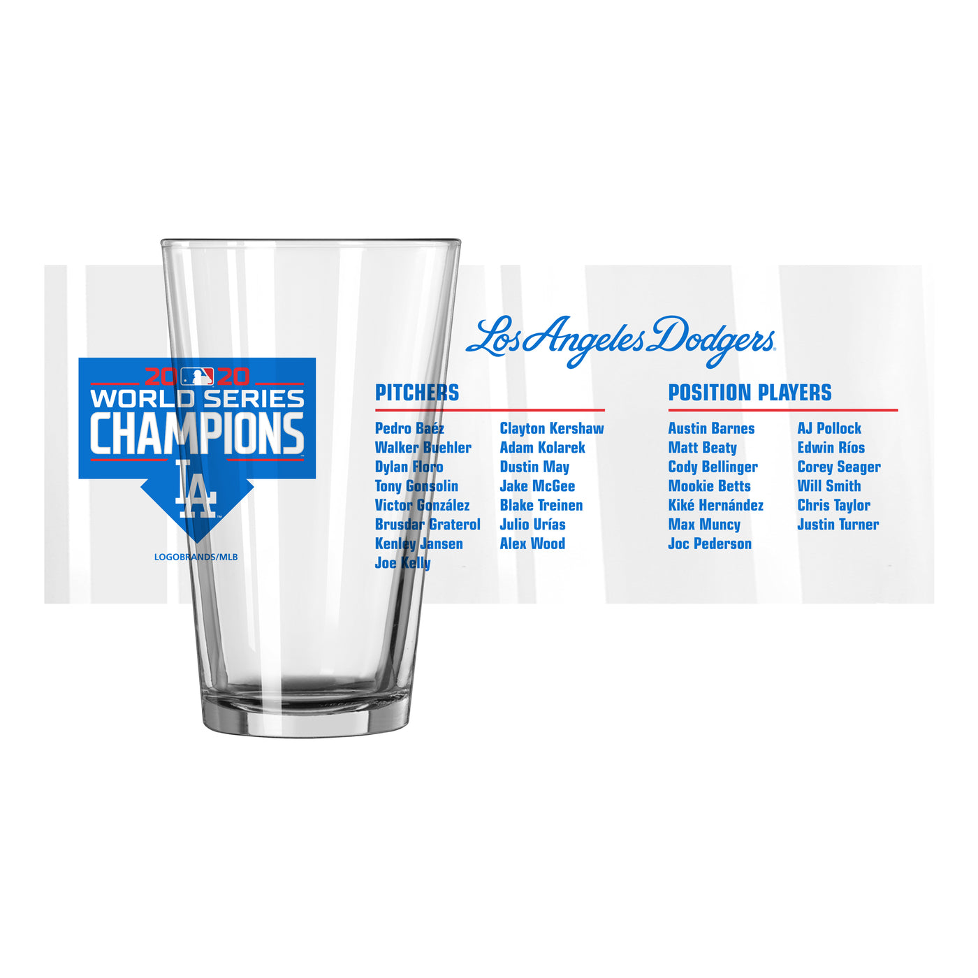 LA Dodgers 2020 WS Champs Roster 16oz Pint Glass