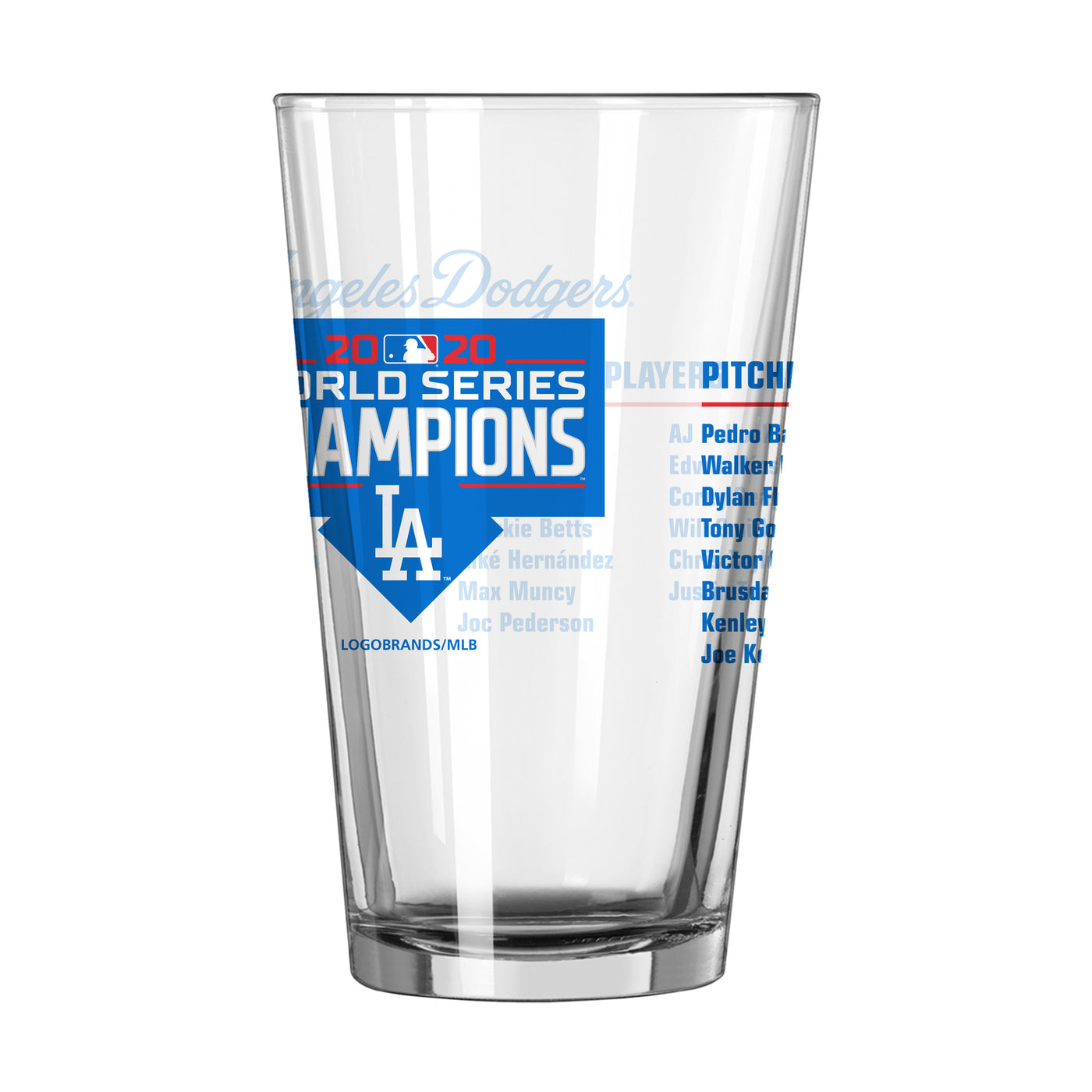 LA Dodgers 2020 WS Champs Roster 16oz Pint Glass
