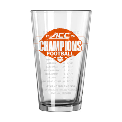 Clemson 2024 ACC Champions 16oz Schedule Pint Glass