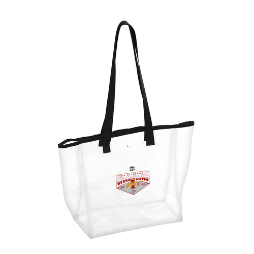 Arizona State 2024 BIG12 Champions clear tote bag by Logo Brands, showing transparent design with team logo and handles.
