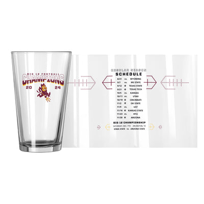 Arizona State 2024 BIG12 Champions 16oz Schedule Pint Glass