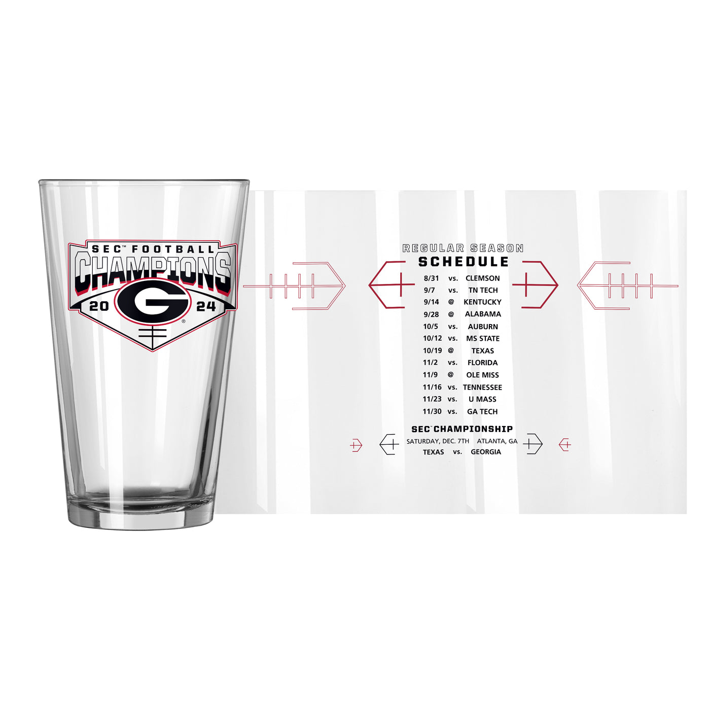 Georgia 2024 SEC Champions 16oz Schedule Pint Glass