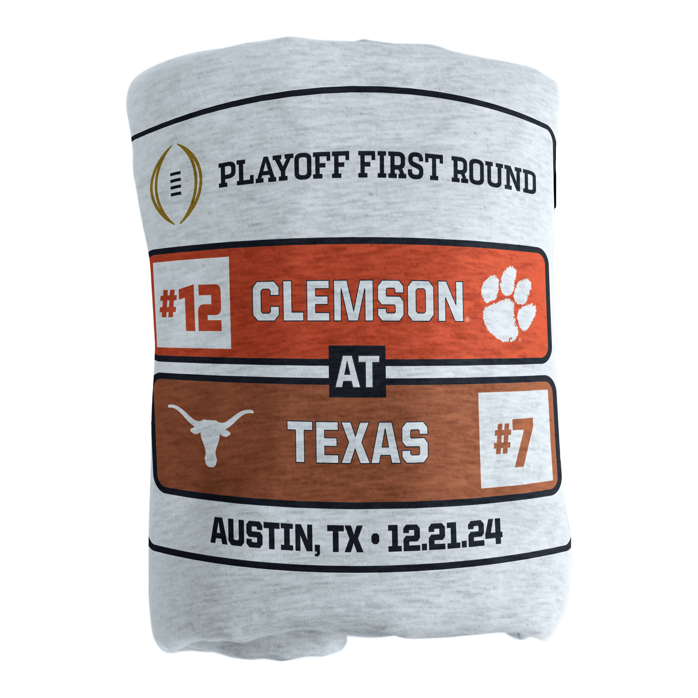 Clemson CFP Round 1 Match Up Gray Sublimated Sweatshirt Blanket