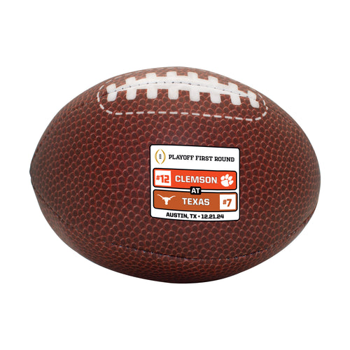 Texas CFP Round 1 Micro Plush Football in team colors, soft recreation football by Logo Brands.