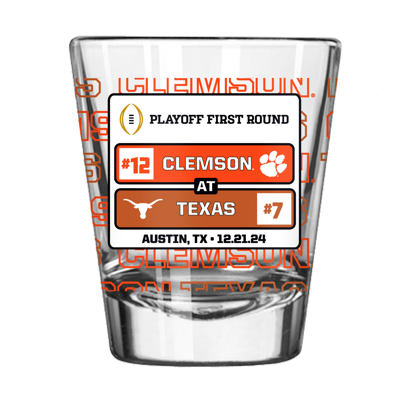 Clemson CFP Round 1 Match Up 2oz Shot Glass