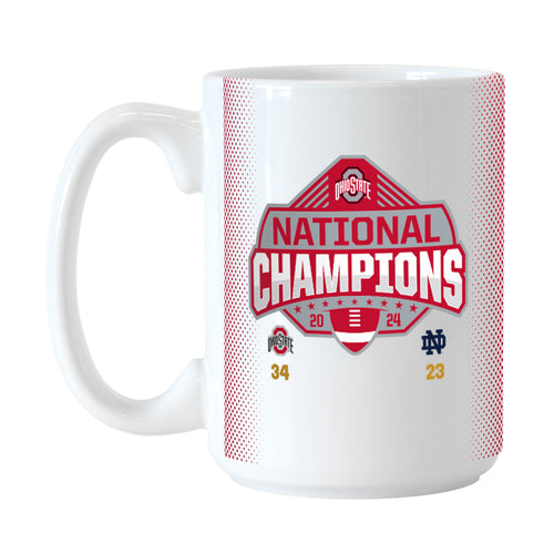 Ohio State 2024 National Champions 15oz sublimated mug with team logo and vibrant design, perfect for showing team pride.