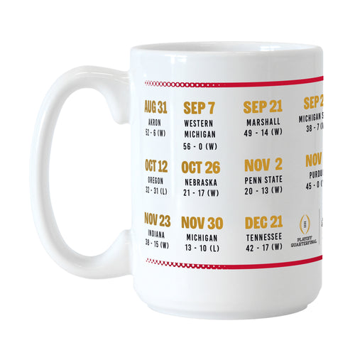 Ohio State 2024 National Champions 15oz sublimated mug with team logo and schedule, made by Logo Brands.