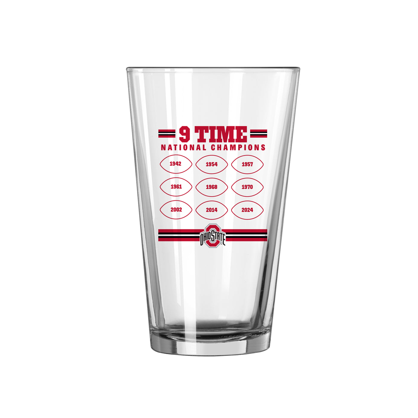 Ohio State 2024 National Champions 16oz Past Wins Pint Glass