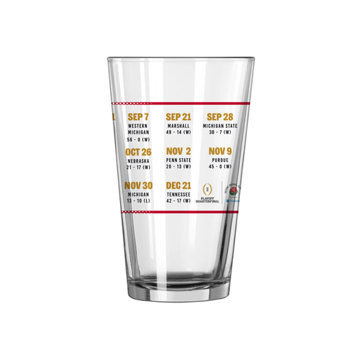 Ohio State 2024 National Champions 16oz Schedule pint glass with team logo and schedule design, made by Logo Brands.