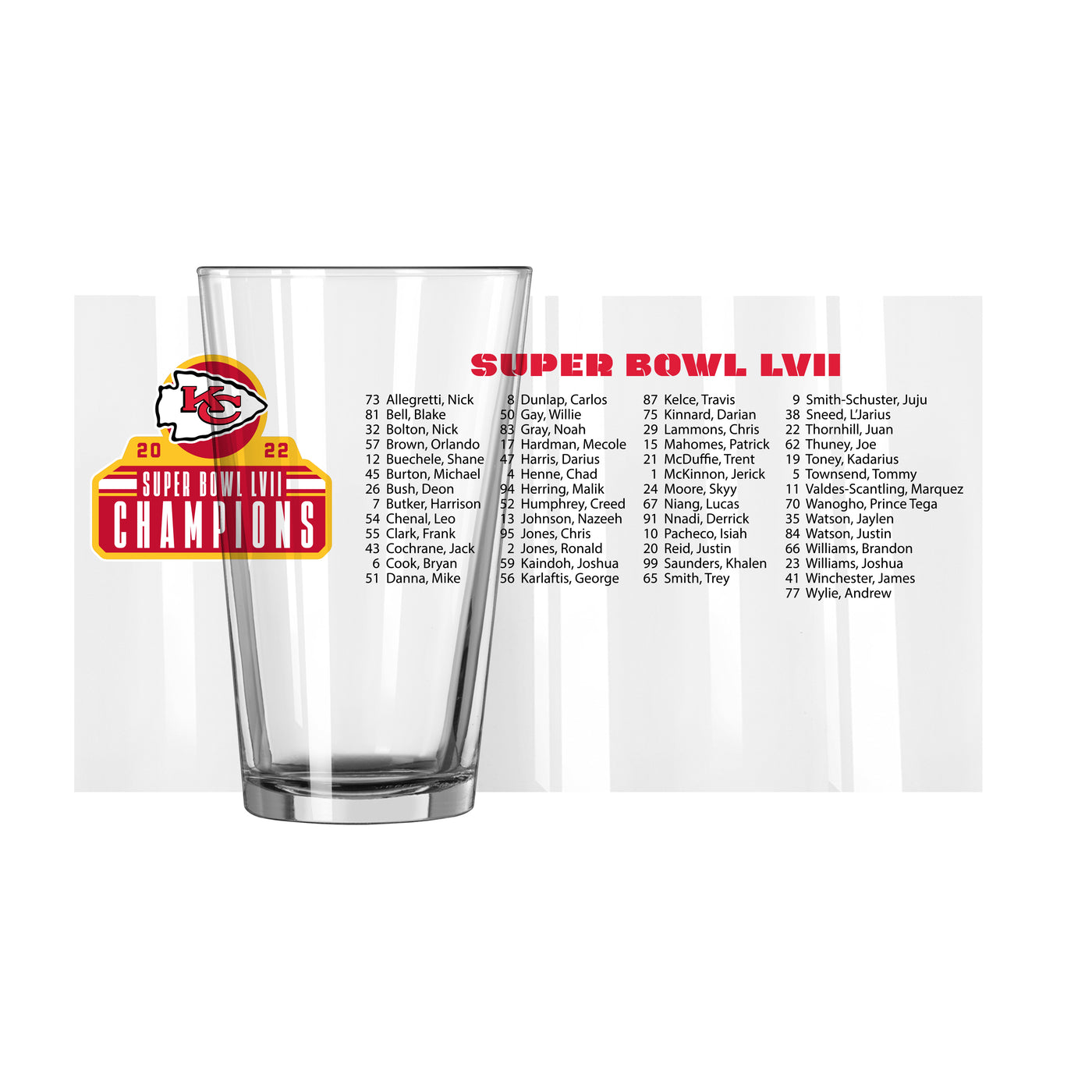 KC Chiefs 16oz SB Champions Roster Pint Glass